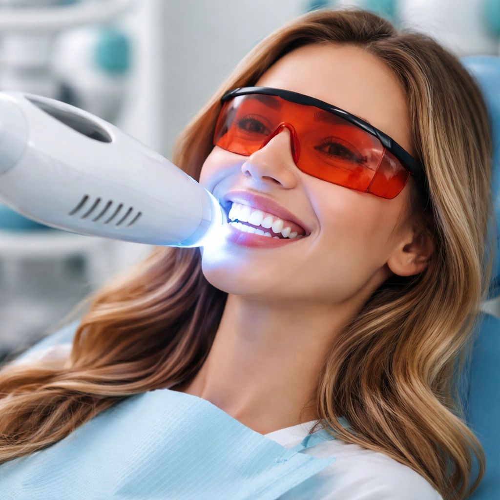 Woman receiving a professional teeth whitening treatment