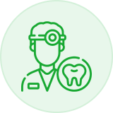 A green icon of a dentist with tooth