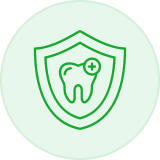 A green icon of a tooth with an arrow on it.